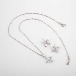 Kord Store Rhodium Plated AD Studded Eye Catchy Beautiful Flower Pendant Set-image-72
