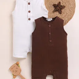 COT & CANDY Infant Girls Pack Of 2 Organic Cotton Sleeveless Rompers-image-33