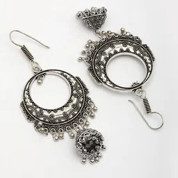 Anouk Set Of 2 German Silver Plated Oxidised Dome Shaped Jhumkas image 3