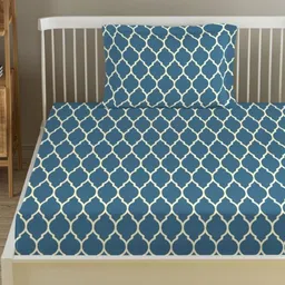 Trance Home Linen Blue Geometric 200 TC Cotton Single Bedsheet Set 1.52m x 2.54m-15