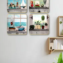 Myntra Elegant Homes Green & Blue 4 Piece Floral And Botanical Wooden Wall Art-image-74