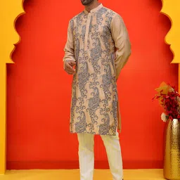 Jompers Men Floral Embroidered Regular Chikankari Kurta with Pyjamas-picture-55