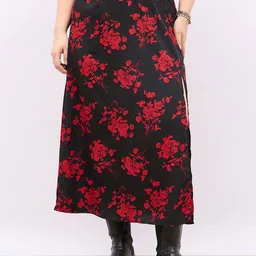 Berrylush Women Floral Printed High Rise Side Slit A-Line Midi Skirt-image-50