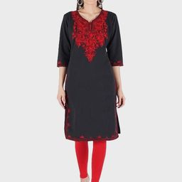 ERUDITE CLUB Women Flared Sleeves Thread Work Woollen Kurta-image-69