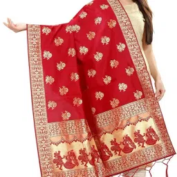 Jacquard Woven Red Women Dupatta-image-24