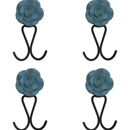 IndianShelf Blue 4 Piece Ceramic Rose Wall Mounted Hooks Door Hanger-picture-24