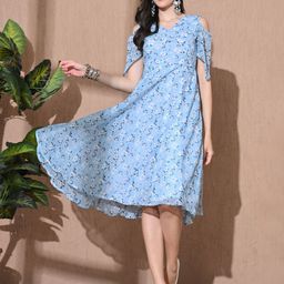IUGA Floral Printed Georgette Fit & Flare Dress-image-15