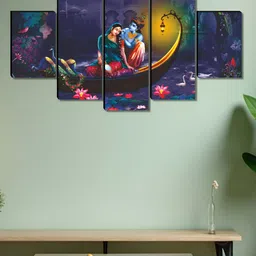 Myntra Elegant Homes Blue & Yellow 5 Pieces Wooden Radha Krishna Painting Wall Arts-image-75