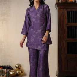 House of Chikankari Printed V-Neck Pashmina Tunic With Trouser-image-31
