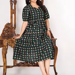 k d fabWomen Polka Dots Print Puff Sleeve A-Line Midi Dress-image-30