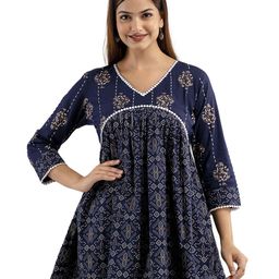 DMP EXPORT Ethnic Motifs Printed V-Neck Peplum Top-image-44