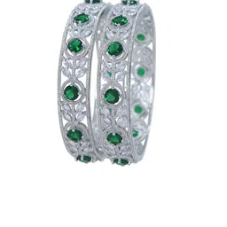 sga fashion SGA FASHIO Set Of 2 Silver-Plated AD Studded Bangles image 2