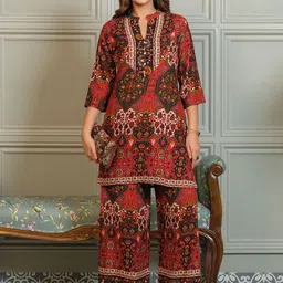 Sangria Ajrak Printed Tunic & Palazzo Co-Ord Set-18