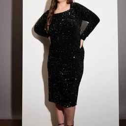 SASSAFRAS Curve Women Embellished Bodycon Midi Dress-image-38