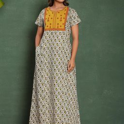 Nihsamah Grey Cotton Premium Embroidered Nighty-picture-38
