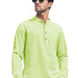 APEKTRA Full Sleeves Mandarin Collar Cotton Slim Fit Short Straight Kurta-image-32