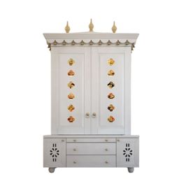 DZYN Furnitures Vrittika White & Gold Toned Pooja Mandap With Door-image-51