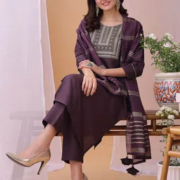 HRITIKA Women Ethnic Motifs Embroidered Kurta with Trousers & With Dupatta-picture-37