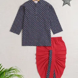 The Magic Wand Boys Floral Printed Pure Cotton Straight Kurta with Dhoti Pants-picture-33