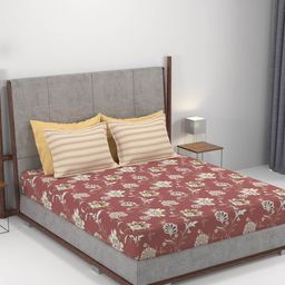 MYTRIDENT Home Essential Red Floral Pure Cotton 144TC Double King Bedsheet Set-2.74mX2.74m-image-12
