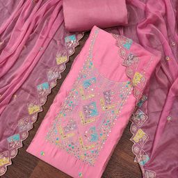 HERE&NOW Embroidered Pure Cotton Unstitched Dress Material-picture-1