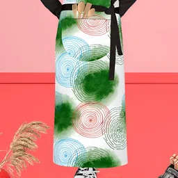 ArtzFolio White & Green Printed Pure Cotton Waist Apron-8