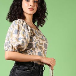 LIMEROAD Floral Print Puff Sleeve Square Neck Cotton Top-picture-34