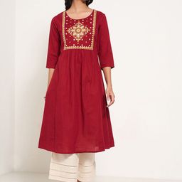 RANGMANCH BY PANTALOONS Embroidered Cotton Thread Work A-Line Kurta-picture-16
