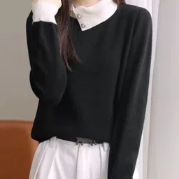 KPOP Women High Neck Long Sleeves Cotton Top-56