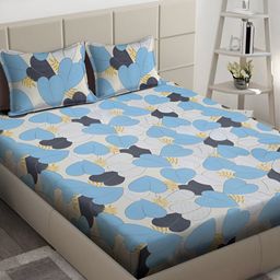 Myntra Elegant Homes Blue & White Floral 300 TC Double King Bedsheet Set-2.5mX2.25m-image-73