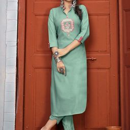 DIVASTRI Women Embroidered Regular Beads and Stones Kurta with Trousers-picture-15