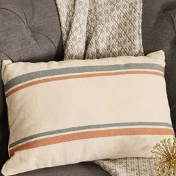 SASHAA WORLD Cream-Coloured & Orange Striped Rectangle Cushion Covers-31