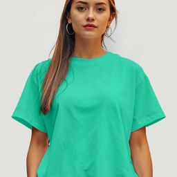 Leotude Women Solid Round Neck Oversized T-shirt-image-80