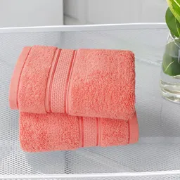 MYTRIDENT 2-Pcs Coral Pink 600 GSM Pure Cotton Hand Towels-32
