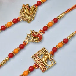 MEIRA JEWELLERY 5 Pcs Mauli Thread Rakhi with Roli Chawal & Greeting Card-image-52