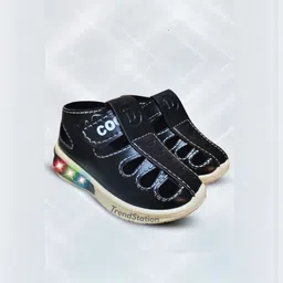 FootStation Boys Black & White Canvas With LED Velcro Comfort Sandals-picture-40