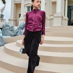 Tiny Girl Shimmer Printed Embellished Shirt Style Top-picture-22