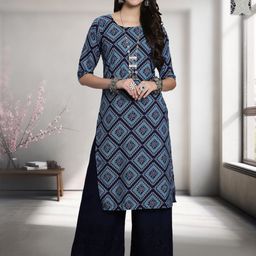 HERE&NOW Selection Of 2 Ethnic Motifs Printed Round Neck Straight Kurta-picture-20