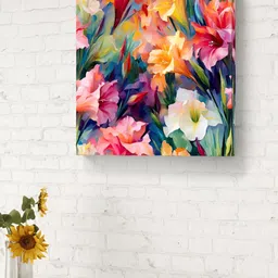 Myntra Elegant Homes Blue & Pink Floral Printed Canvas Wall Art-5