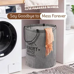 Kuber Industries 4-Pcs Grey & Black Printed Foldable Cloth Basket With Handle image 2