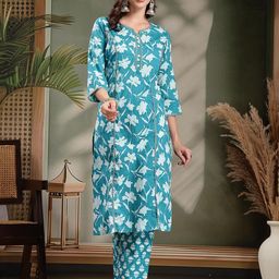 HERE&NOW Women Blue Pure Cotton Kurta Sets-picture-14