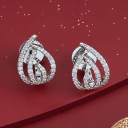 Kushal's Fashion Jewellery Rhodium-Plated Zircon Studded Half Hoop Earrings-image-100