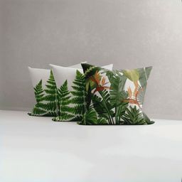 LUSHLYF White & Green Set of 3 Floral Velvet Square Cushion Covers-26