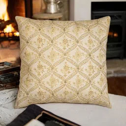 Khaabka Sajawat-E-Khwaab Gold-Toned & Beige 2 Pcs Ethnic Motifs Silk Square Cushion Covers-image-47