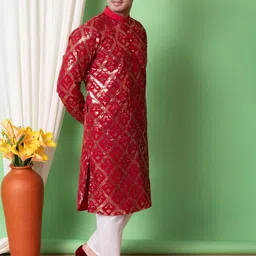AHLAN APPARELS Geometric Embroidered Sequinned Dupion Silk Kurta With Pyjamas image 5