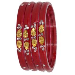 ZULKA Set Of 4 Glass with Zircon Gemstone and Beads Studded Glossy Kada Bangles image 4