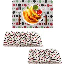 Kuber Industries 12-Pcs White & Red Polka Dot Printed Anti-Slip Dining Table Placemats-30