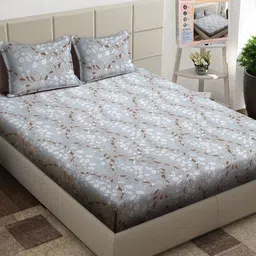 FABINALIV Multicoloured & White Floral Printed 300 TC King Bedsheet Set 2.50 m x 2.25 m-7