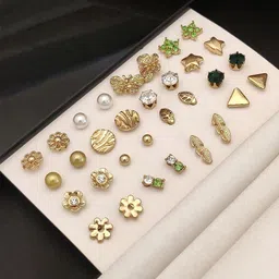 ABDESIGNS Set Of 16 Gold-Plated Contemporary Studs Earrings-1