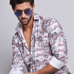 Indian Needle Men Classic Spread Collar Abstract Printed Cotton Casual Shirt-image-41